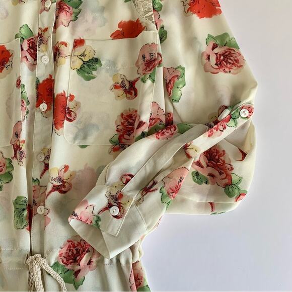 Miss Me Y2K Cream Floral Lightweight Boho Summer Tunic Blouse Top Small - Picture 3 of 11